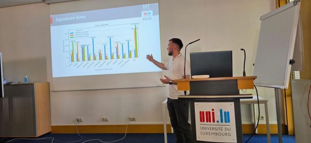 A student presenting his work at University