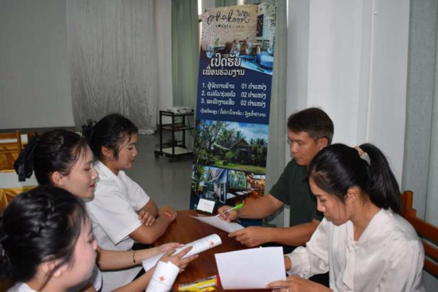 Students at a potential employer's stand